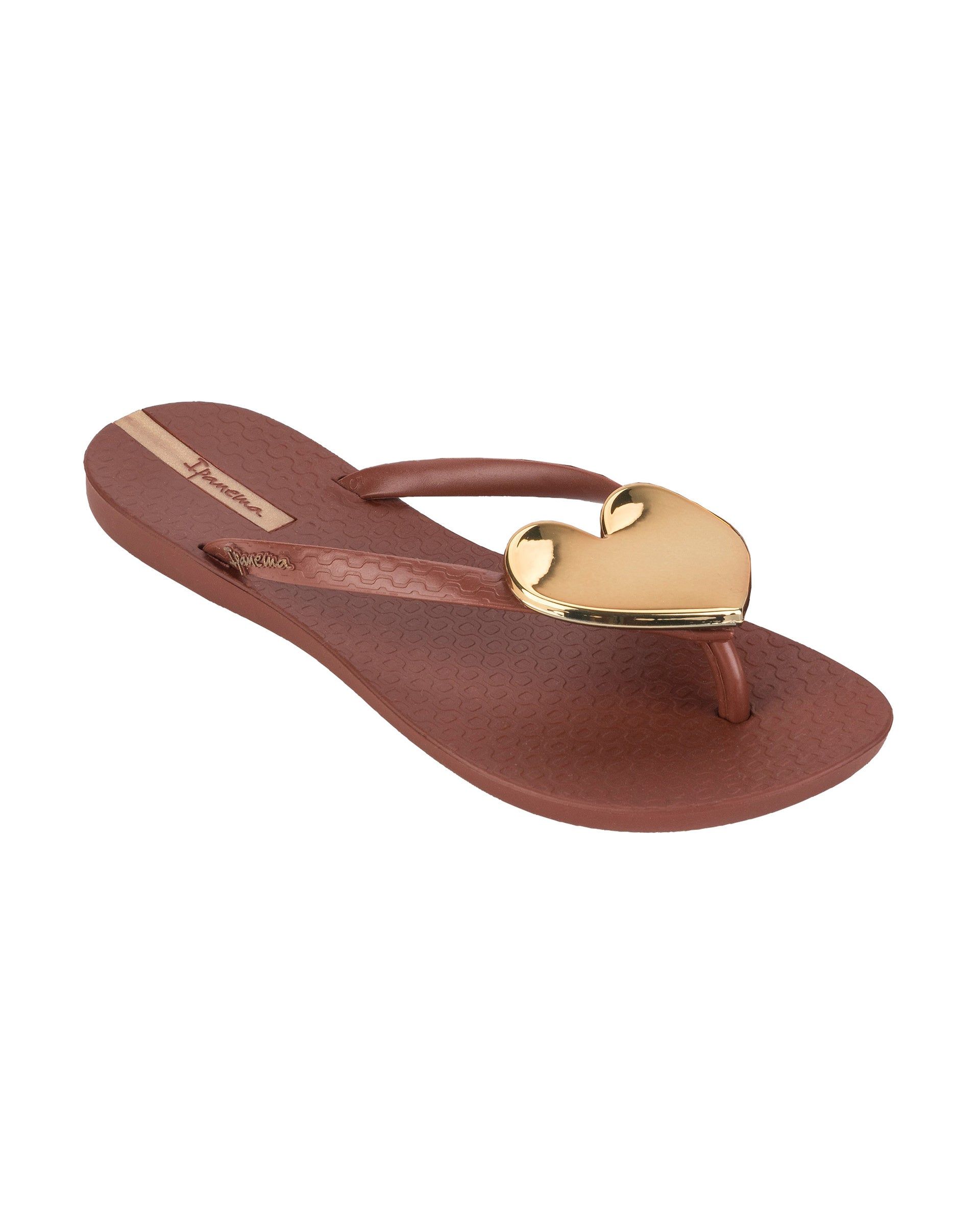 Japonki Damskie Ipanema Wave Heart Brązowe Brązowe Złote | YSRDGQ-043
